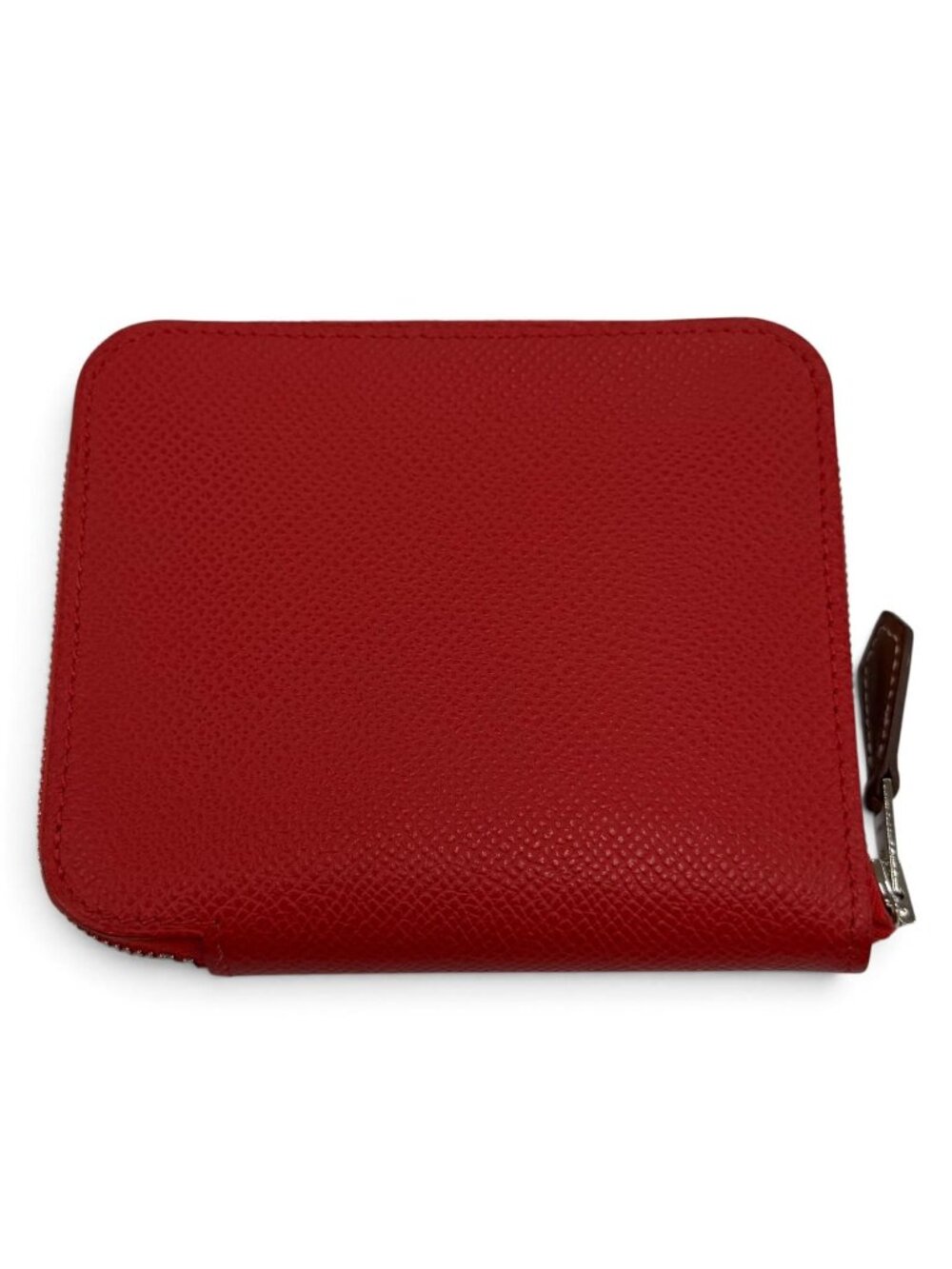 Hermes Azap Compact Silk'in Veau Epsom Rouge Ladue Blue Hydra Silver Coin Purse